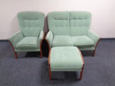 A contemporary three piece lounge suite comprising of two-seater settee,