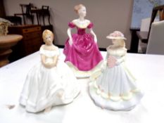 Two Coalport china figures together with a Royal Doulton figure of Heather HN2956 (3).