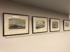 Six monochrome engravings depicting boats, streamliners and military ships.