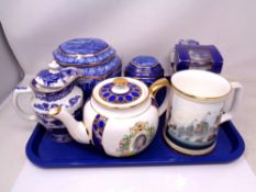 A tray of Ringtons tea caddies, commemorative Rington's teapot,