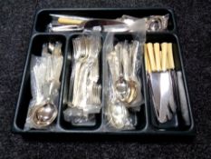 A tray of cutlery, silver plated Roberts cutlery.