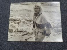 Vintage 1986 photo of Marilyn Monroe on Santa Monica beach at sunset.