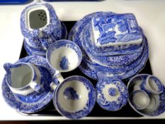 A tray of blue and white Spode Italian tea and dinner ware