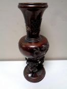 A Japanese Meiji period bronze vase on stand,