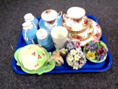 A tray of Royal Albert tea china, Colclough tea china, china posies etc.