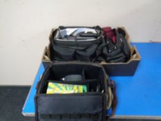A box containing a quantity of cameras and camera equipment, to include Samsung pocket camera,