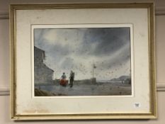 Edward Emerson : Fishwives on a Quay, watercolour, signed, 36 cm x 51 cm, framed.