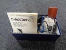 A vintage Sony stereo cassette player together with a Sony Walkman, letterman in case etc.