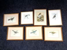 A collection of prints and pictures including colour prints of birds, hand coloured engravings etc.