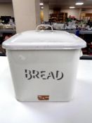 A vintage enamel bread bin.