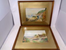 J A Lynes (20th Century) Clovelly, Devon and Kennacks Bay, Cornwall, watercolours,