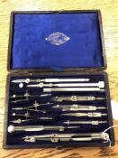 A cased draughstman's set, retailed by F. Robson & Co. of 46 Dean Street, Newcastle-on-Tyne.