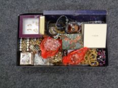 A tray of costume jewelry, beads, necklaces etc.