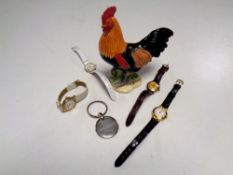 A John Beswick figure of a cockerel together with a four lady's watches.