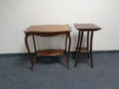 An Edwardian occasional table together with a further two tier stand.