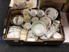 A large box containing tea china, various part tea sets.