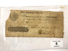 A provincial banknote Pontefract Bank One Guinea 1809 for John Seaton,