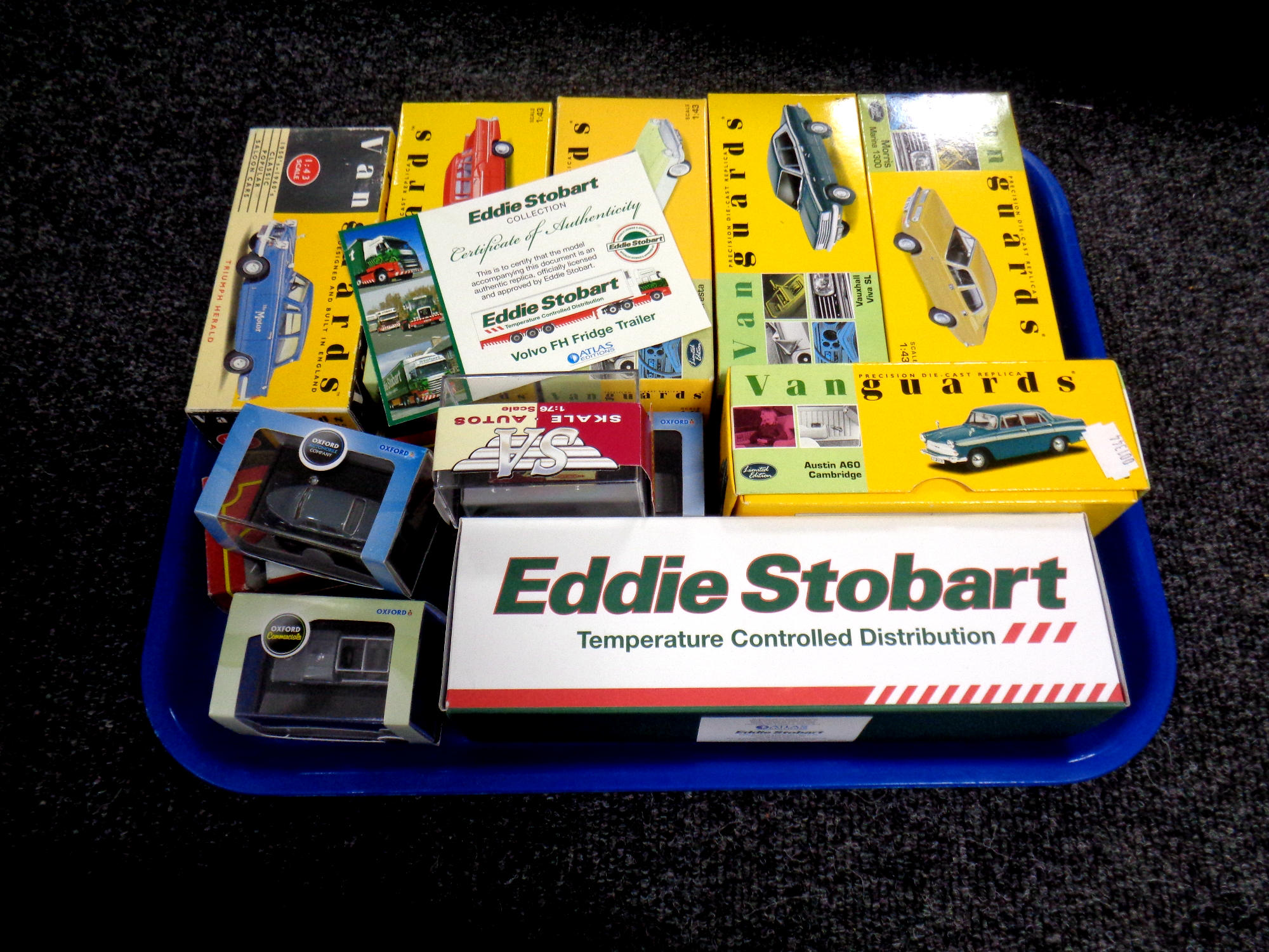 A tray of die cast models including Vanguards,