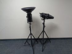A Bowen's Gemini GM500C spot lamp together with a Lencarta smart flash light. Both on stands.