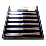 A cased set of six silver handled butter knives by Elkington & Co