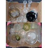 Two boxes of 20th century pressed glass including vases,