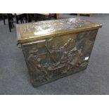 A late 19th century Belgian embossed brass storage box by A. Arens and Co.