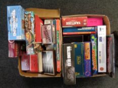 Two boxes of various board games and books