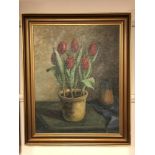 N P Larsen : Still life with Tulips, oil on canvas, signed,