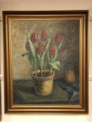 N P Larsen : Still life with Tulips, oil on canvas, signed,