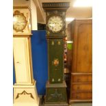 A continental painted case longcase clock with pendulum and weights