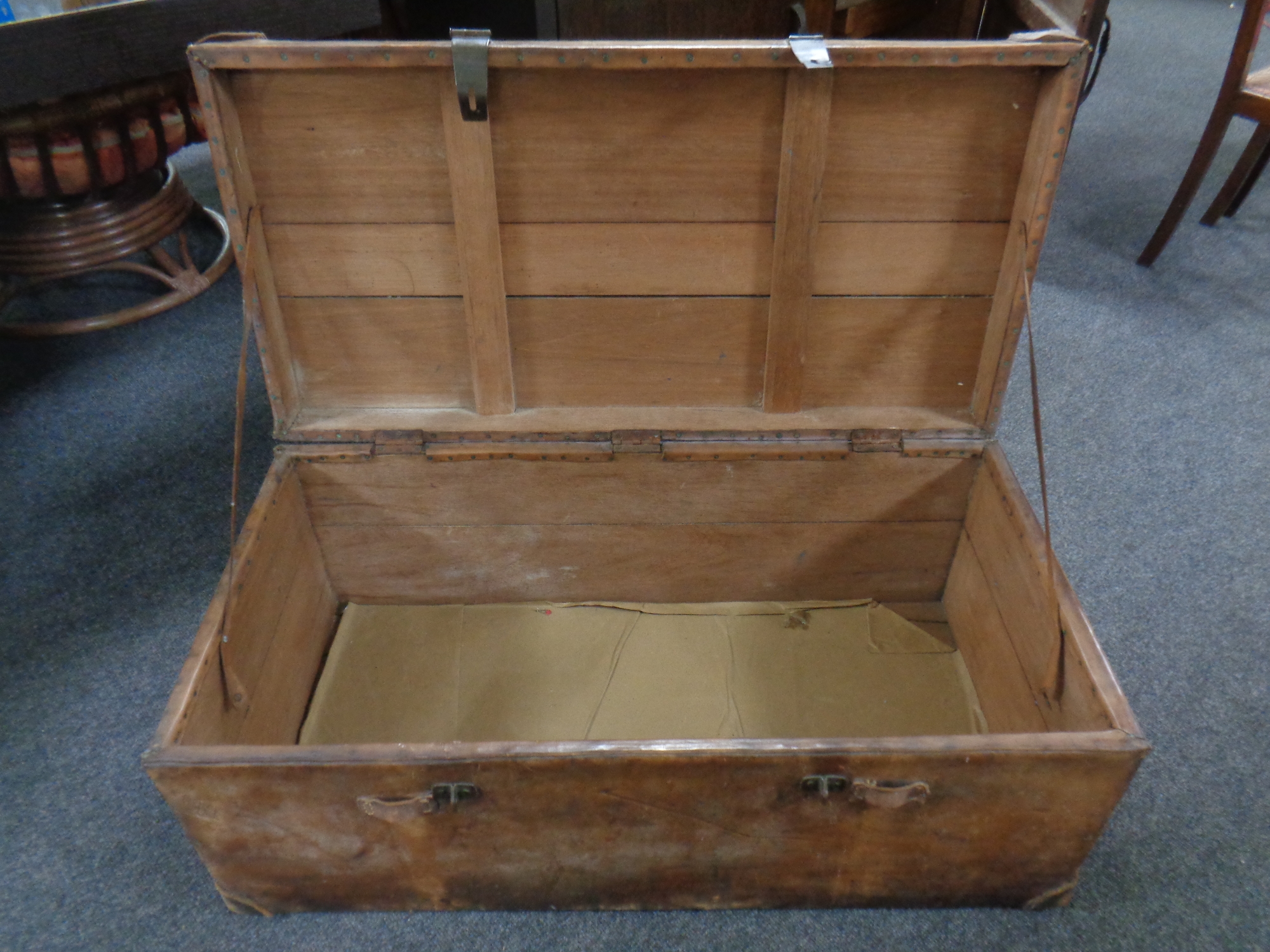 A late 19th century leather travel trunk bearing the inscription 'J. E. - Image 2 of 2