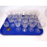 A tray of antique etched glasses