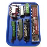 A tray of die cast locomotives and carriages including Hornby Duchess of Abercorn, Silver King,