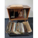 A box and record cabinet containing a quantity of LP records and singles including classical etc