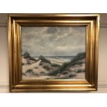R E Lindgraan : Sand dunes, oil on canvas, 41 cm x 34 cm, signed, framed.