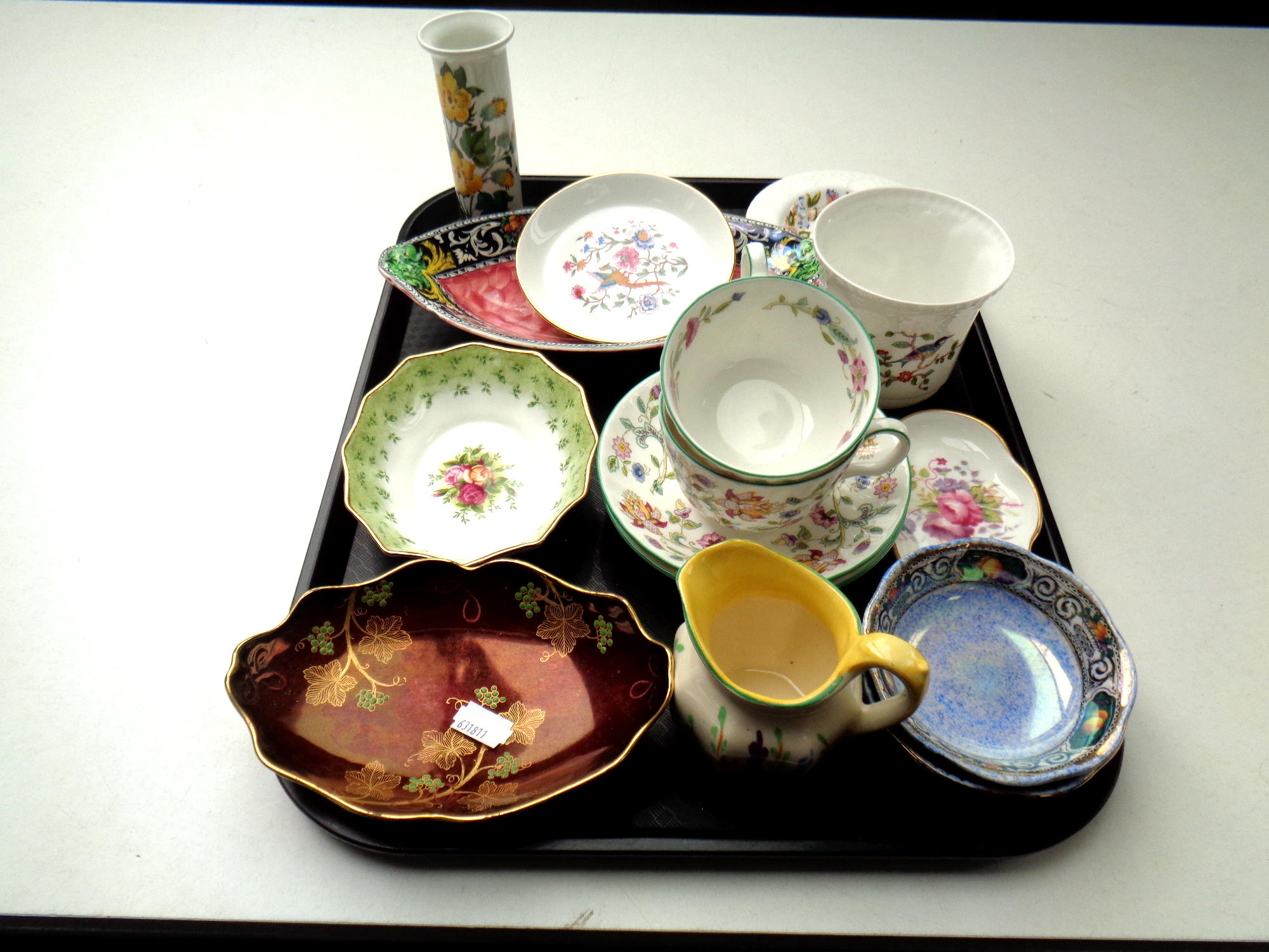 A tray of Maling lustre ware, Carlton ware Rouge Royale dish,