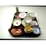 A tray of Maling lustre ware, Carlton ware Rouge Royale dish,