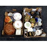 Two boxes containing tea china, pottery game tureen,