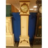 A continental painted and gilt longcase clock with dial signed 'Hans Mikkelsen' with pendulum and