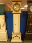 A continental painted and gilt longcase clock with dial signed 'Hans Mikkelsen' with pendulum and