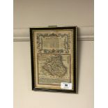 An antique coloured map of the Road from Whitby to Durham, 13 cm x 19.5 cm.