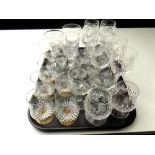 A tray of cut and etched crystal wine and ale glasses
