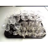 A tray of cut and etched glass,