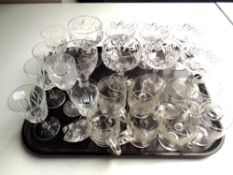 A tray of cut and etched glass,