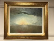 Continental School : Sunrise over water, oil on canvas, signed with initials EN,