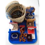 A tray of costume jewelry, simulated pearls,