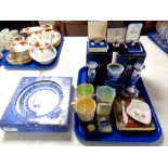 A tray containing a pair of Spode Italian candlesticks with matching votive and candle (boxed) with