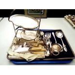A tray of boxed EPNS salad servers and unboxed stainless steel,