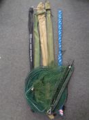 A group of fishing rods including Shakespeare spinning rod, Daiwa rod,