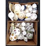 Two boxes of various tea china including, Paragon Victoriana Rose, Duchess,